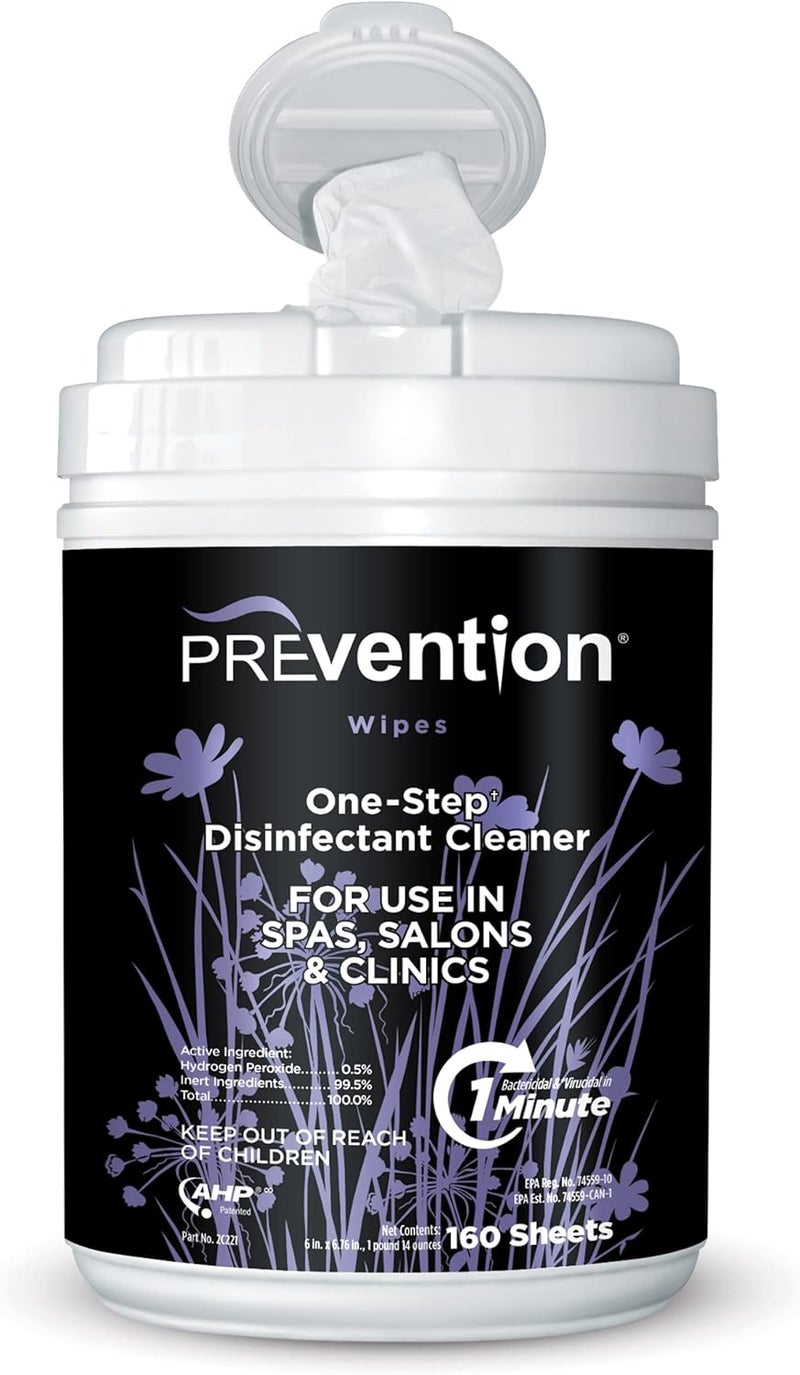 Prevention All Purpose Disinfectant Wipes – Canister of Cleaning Wipes for Salons, Spas, Wellness Centers and Yoga Studios – Hospital Grade Surface Sanitizing – 160 Count - Image 1